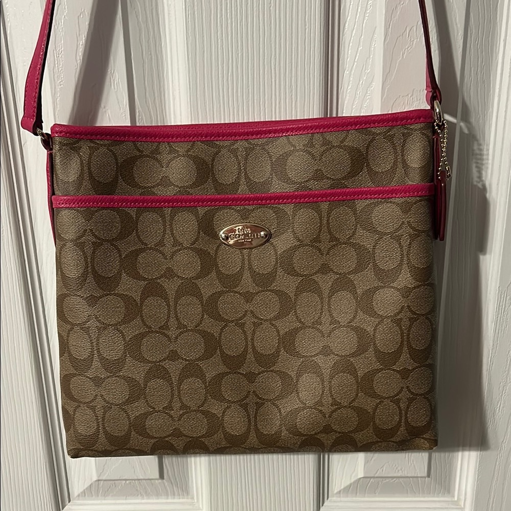 Coach Signature Brown and Pink Crossbody Bag